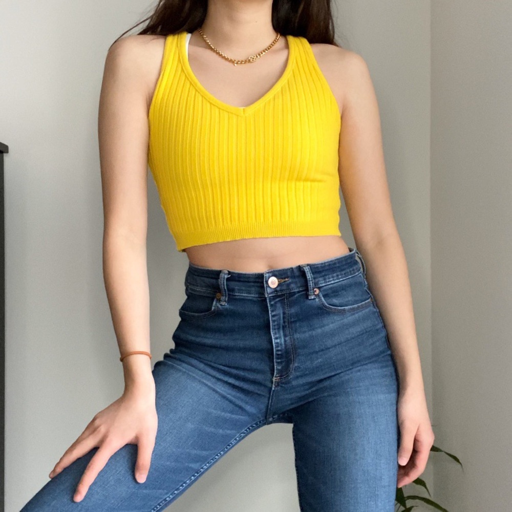 Akira Yellow Ribbed Crop Top